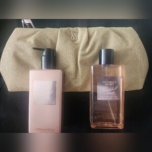 NWT Victoria's Secret Gold Clutch with BOMBSHELL Soiree Body Lotion and Mist